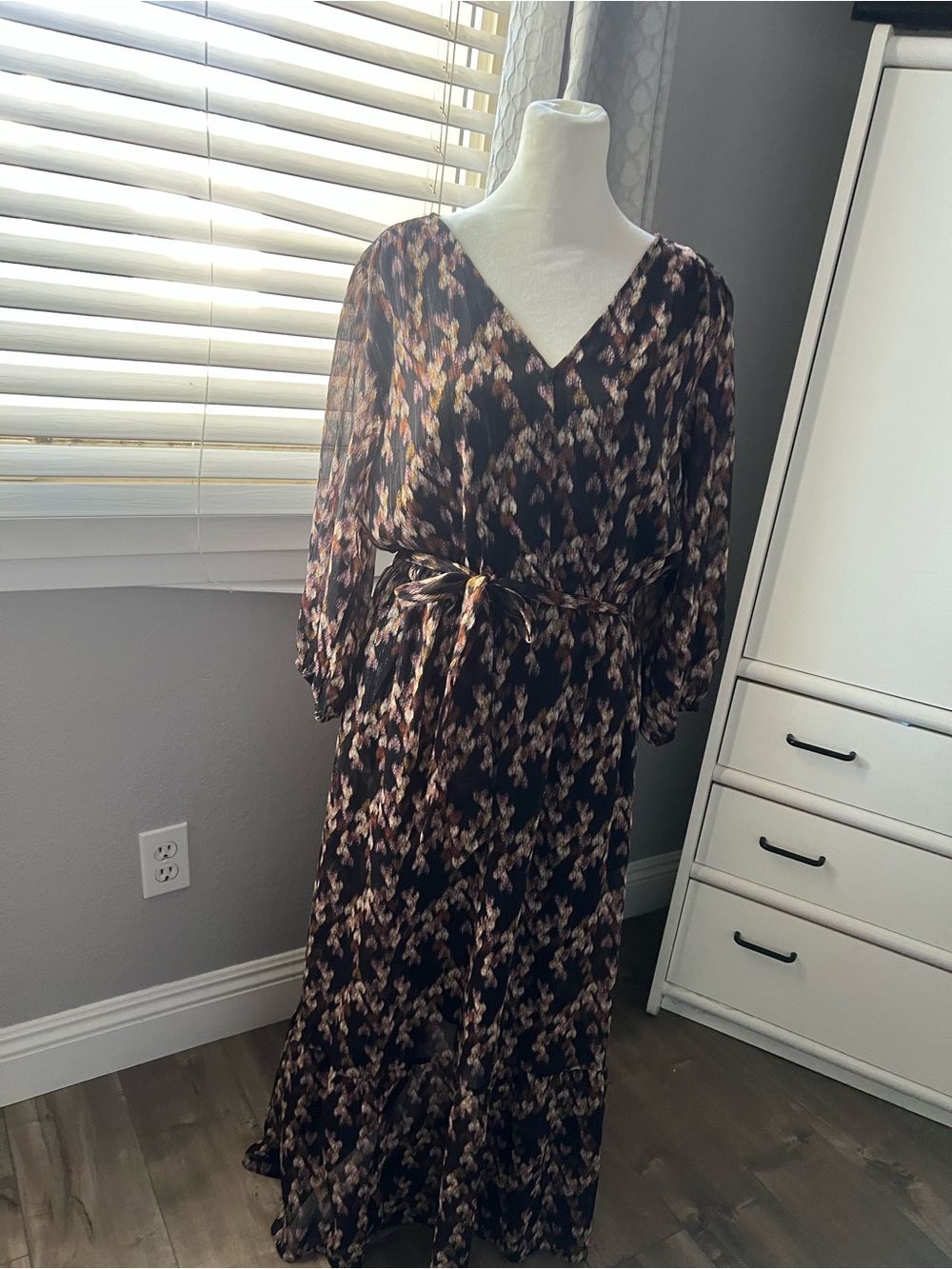 LC Lauren Conrad Black Floral V-Neck Maxi Dress